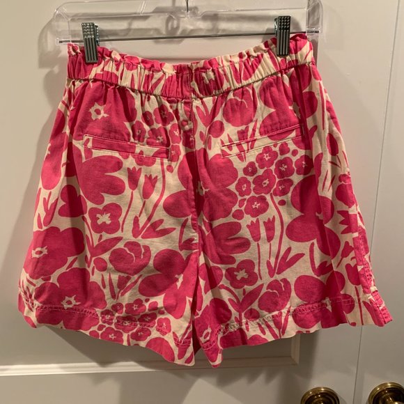 4/$20 Uniqlo Marimekko Pink Floral High Waisted Linen Blend Shorts, Size Small - Picture 6 of 12
